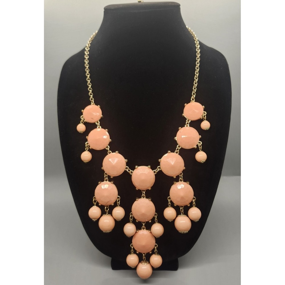 Fashion Bib Statement Necklace Adjustable Peach Coral Gold Tone Faceted Round